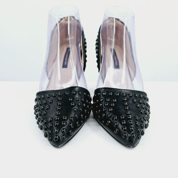 French Connection Forever D'Orsay Heels 7.5 Black Vegan Leather Studded Pointed - Picture 13 of 15